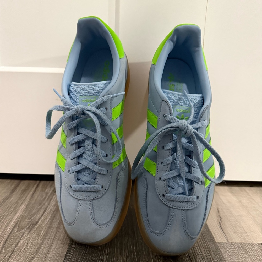 Adidas Light Blue and Neon Green sambas